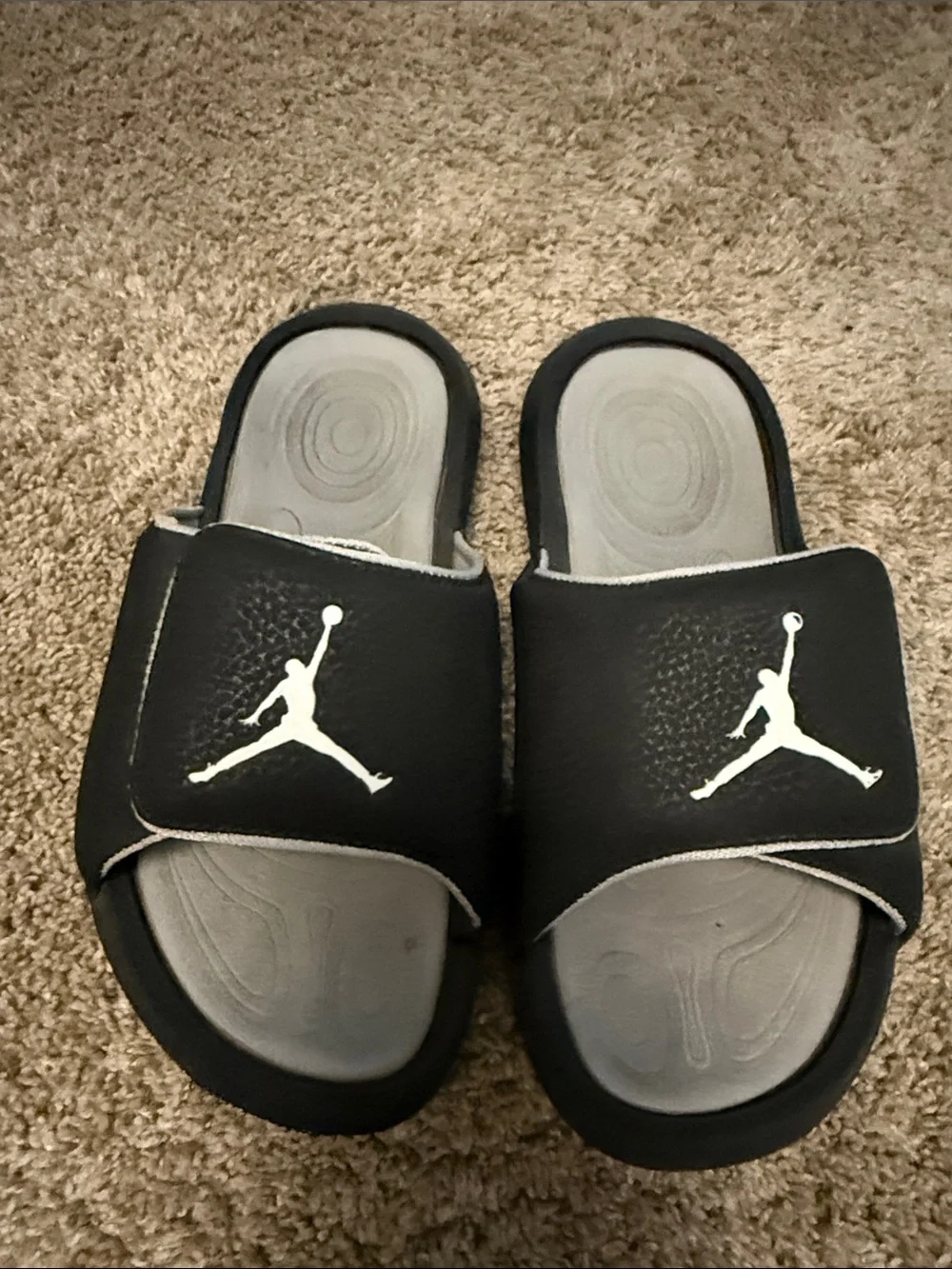 Jordan Kids Black and Gray Slide Sandals with Jumpman Logo